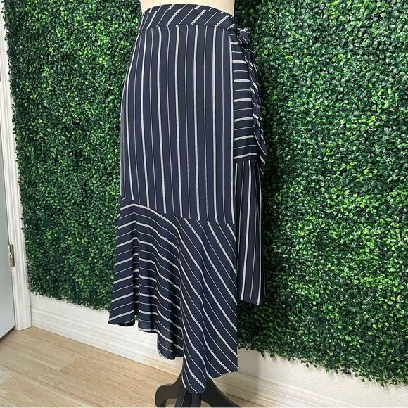NWT JOIE Womens Stripe LUNDYN Midnight Skirt Career Flowy Navy Sz 2 - Picture 2 of 10